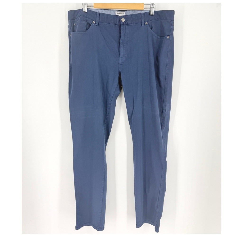 Peter Millar Mens Preppy Blue Cotton Straight Stretch Pants 40x32 Golf Summer